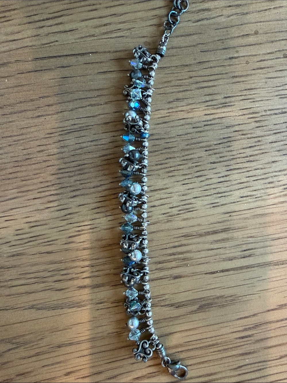 Brighton Silver Blue Crystal & Pearl Cluster Bracelet - Women Jewelry